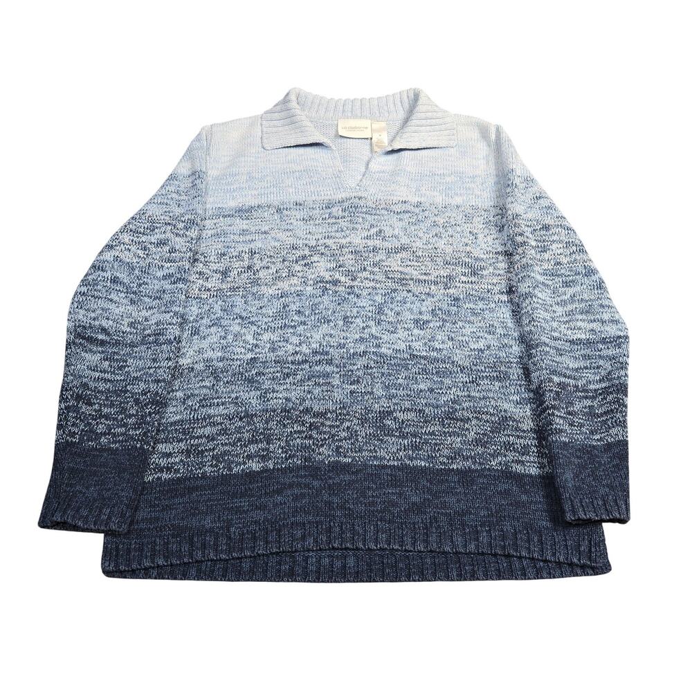 Liz Claiborne Sweater Womens Medium Blue Ombre Knit Pullover Lizwear Jeans